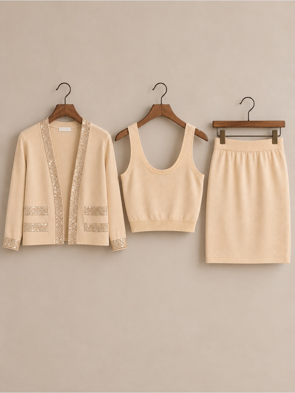 ST. JOHN by Marie Gray | 3 Piece Matching Set Embellished Cardigan Skirt Tank